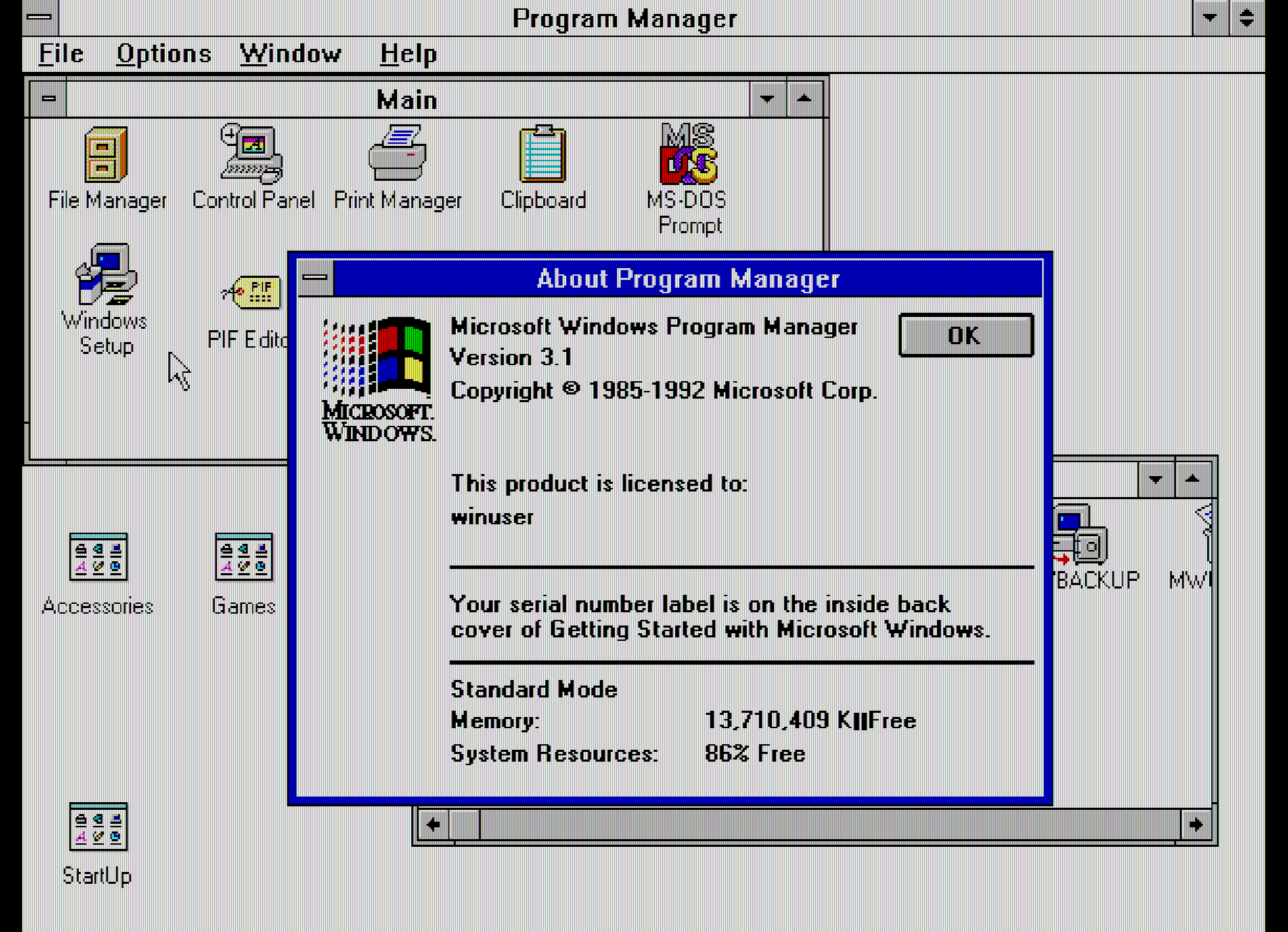 Windows 3.1 About dialog